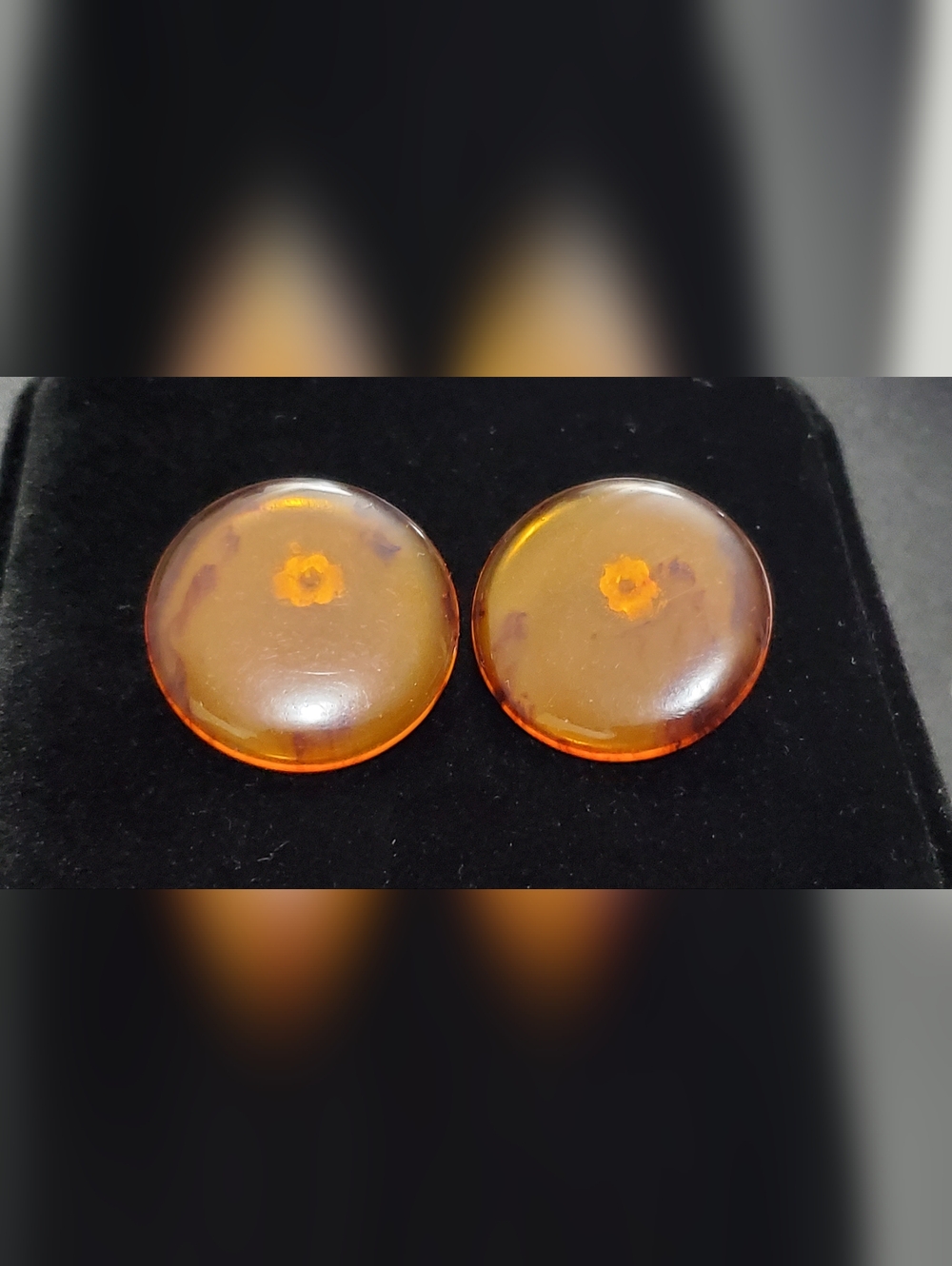 Vintage Amber Round Stud Earrings